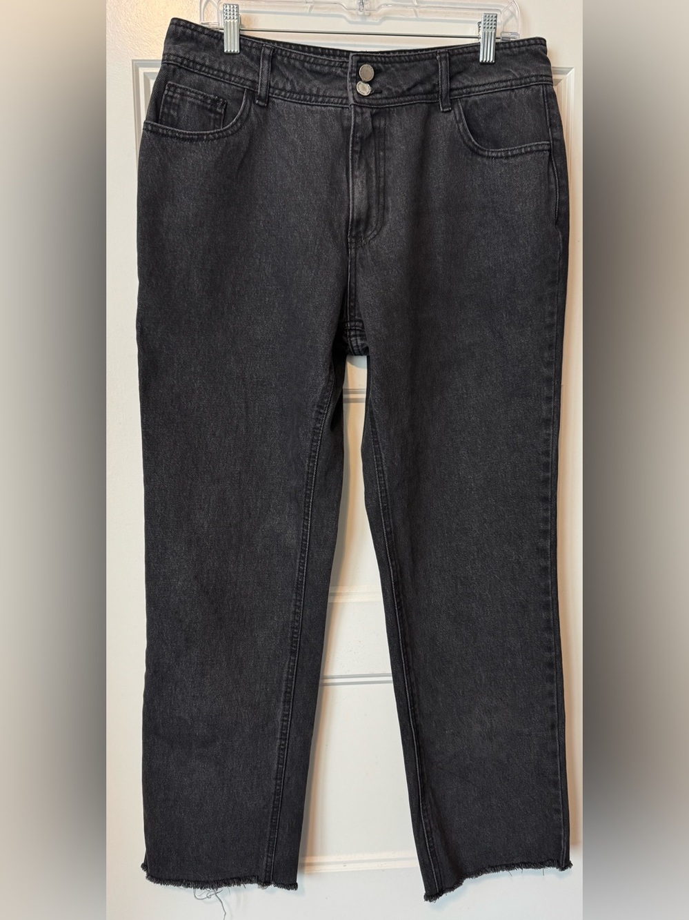 OAT New York Black High Rise Straight Leg Jeans Raw Hem 12/31